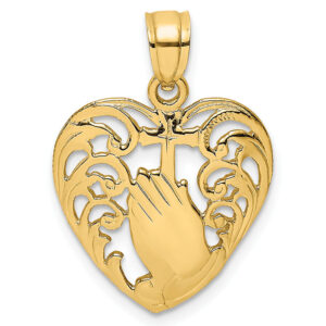 praying hands cross heart pendant 14k gold