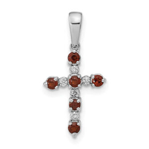 small 14k white gold garnet diamond cross pendant