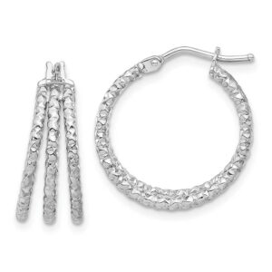 small italian 14k white gold 3 row textured hoop earrings