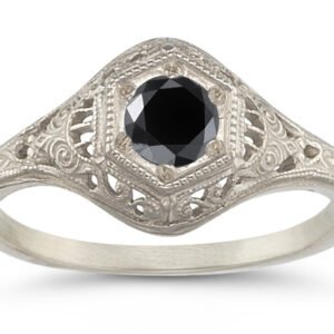 Vintage-Style Black Diamond Ring in .925 Sterling Silver