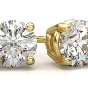 1 Carat Round Diamond Stud Earrings in 14K Yellow Gold